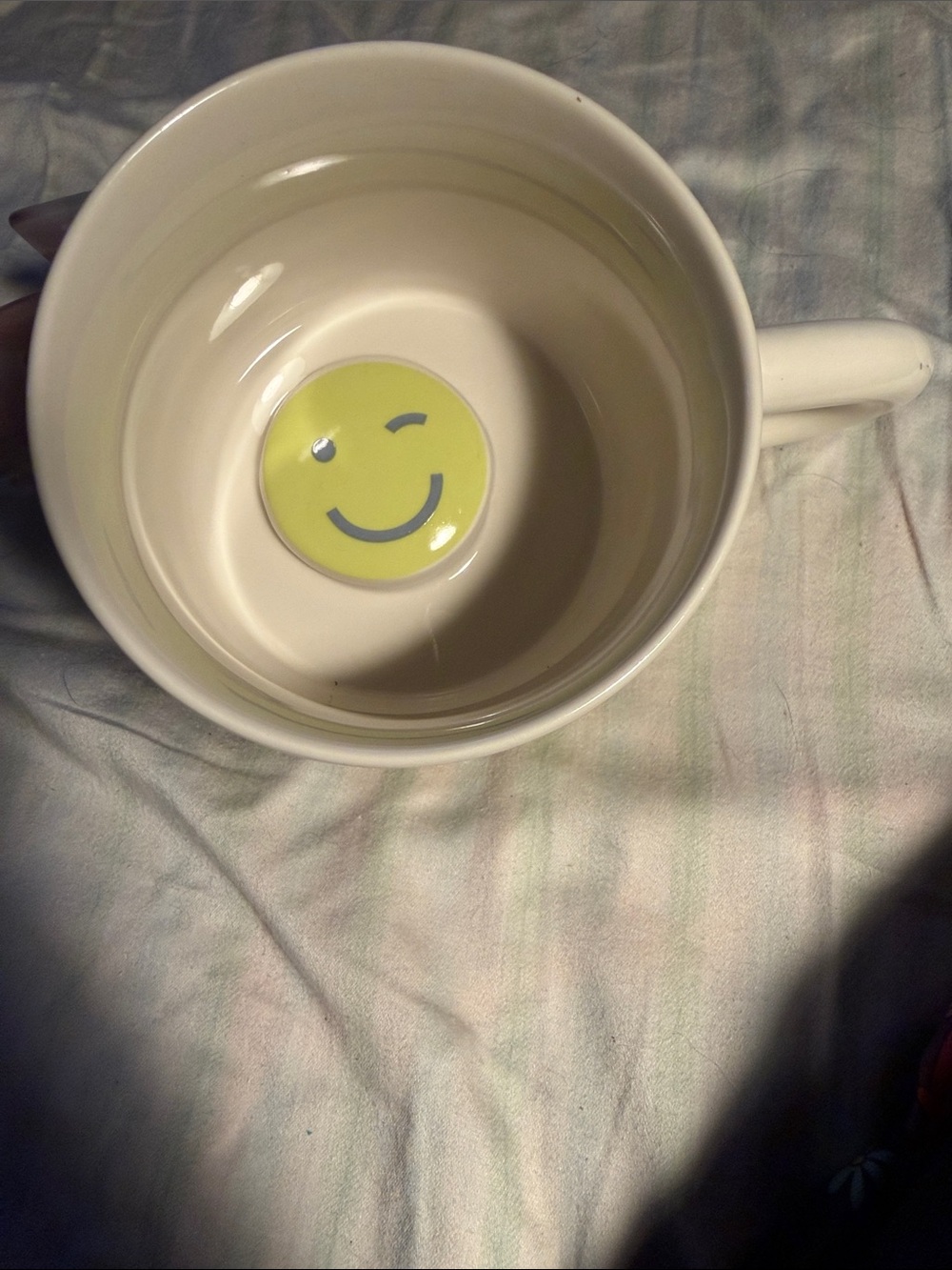Room Essentials Cream Ceramic Mug with Yellow Winking Smile